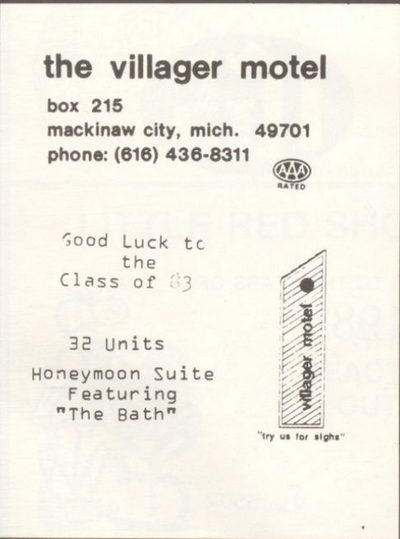 Villager Motel (Econo Lodge, Knights Inn) - 1983 Yearbook Ad (newer photo)